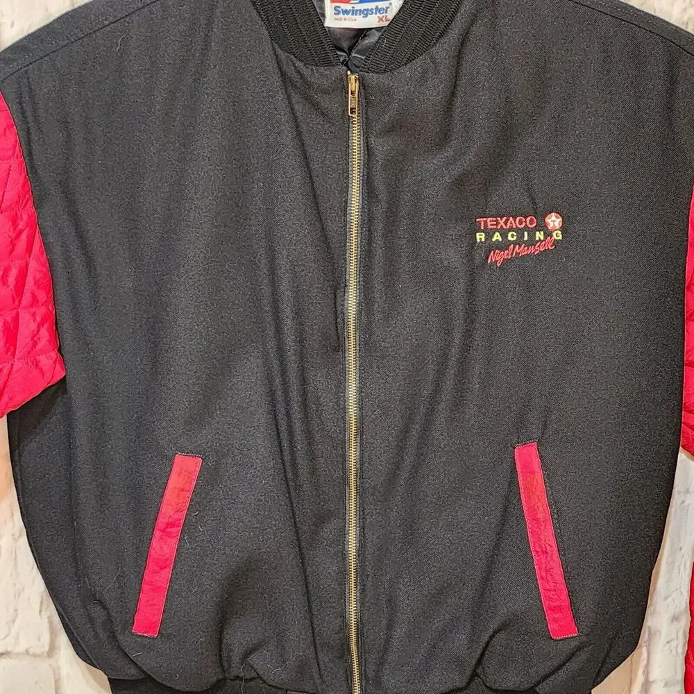 VTG Swingster Texaco Nigel Mansell Bomber Satin Full Zip Jacket XL Made In USA
